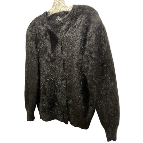90’s Japanese Vintage 100% Wool Fuzzy Furry Soft Cardigan Black Buttons S/M - Picture 2 of 10